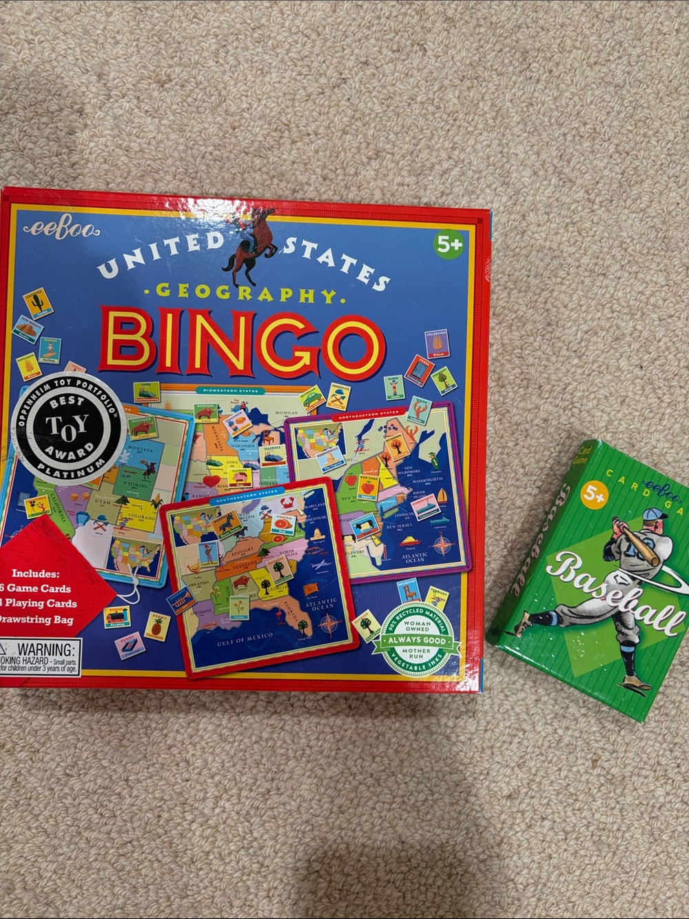 United States Geography Bingo - Blue & Red Educational Game and Baseball Game